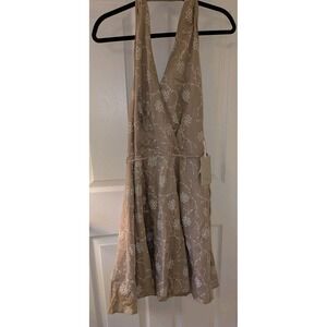 Joie Eyelit Halter Dress Size 14 Cotton Eyelit, Lining, Taupe & White, New, Tags